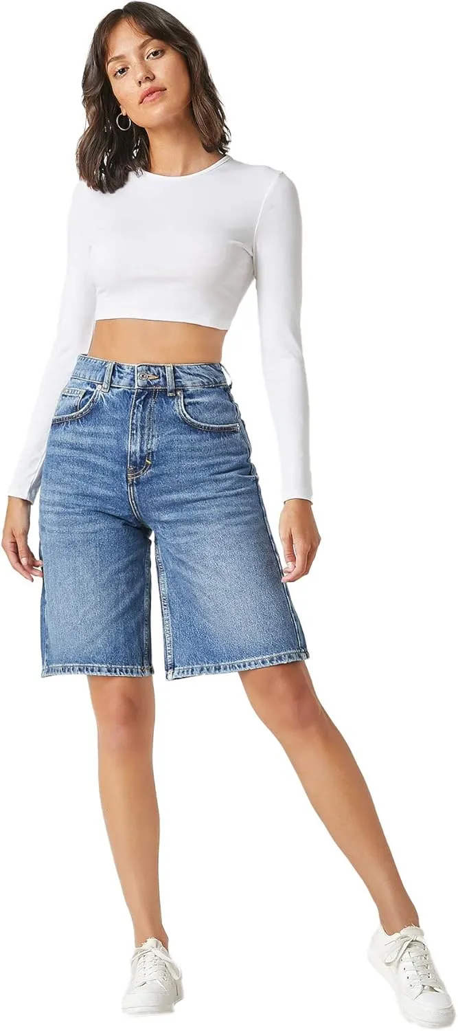 Verdusa Women's Basic Long Sleeve Crew Neck Fitted Crop Top Tee Shirt