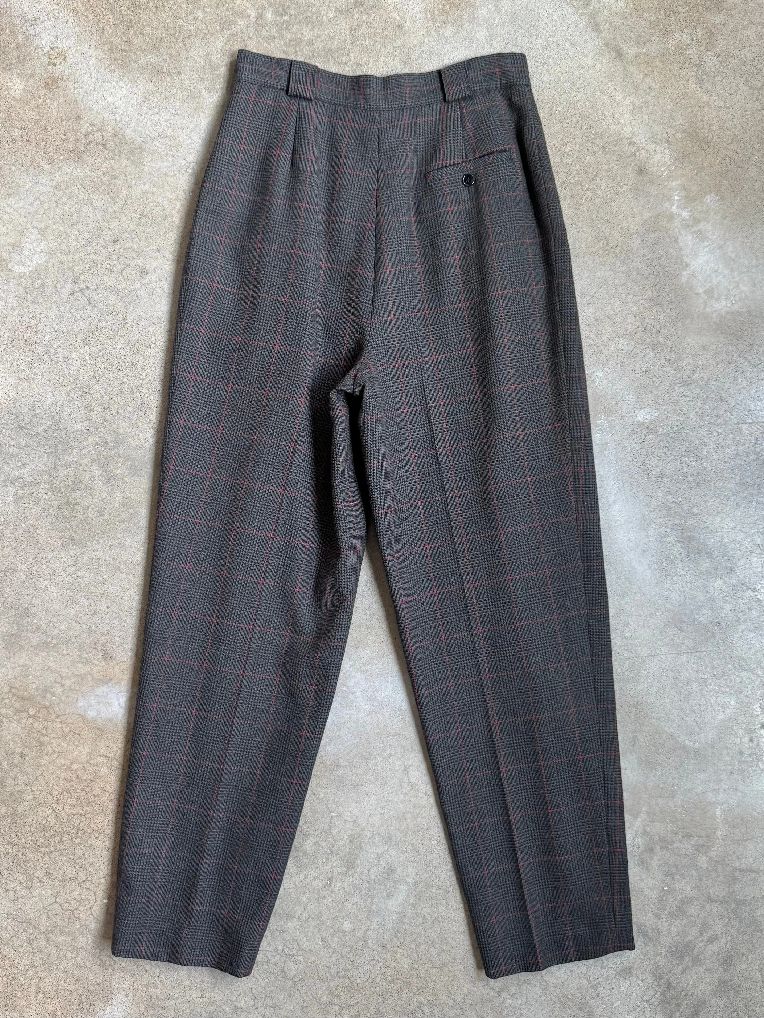 Vintage Collectible Gold Giorgio Sant’Angelo Charcoal Plaid Pleated Trousers (W29”)