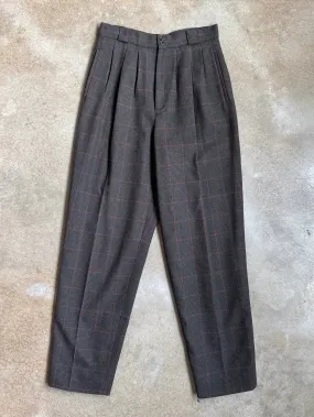 Vintage Collectible Gold Giorgio Sant’Angelo Charcoal Plaid Pleated Trousers (W29”)