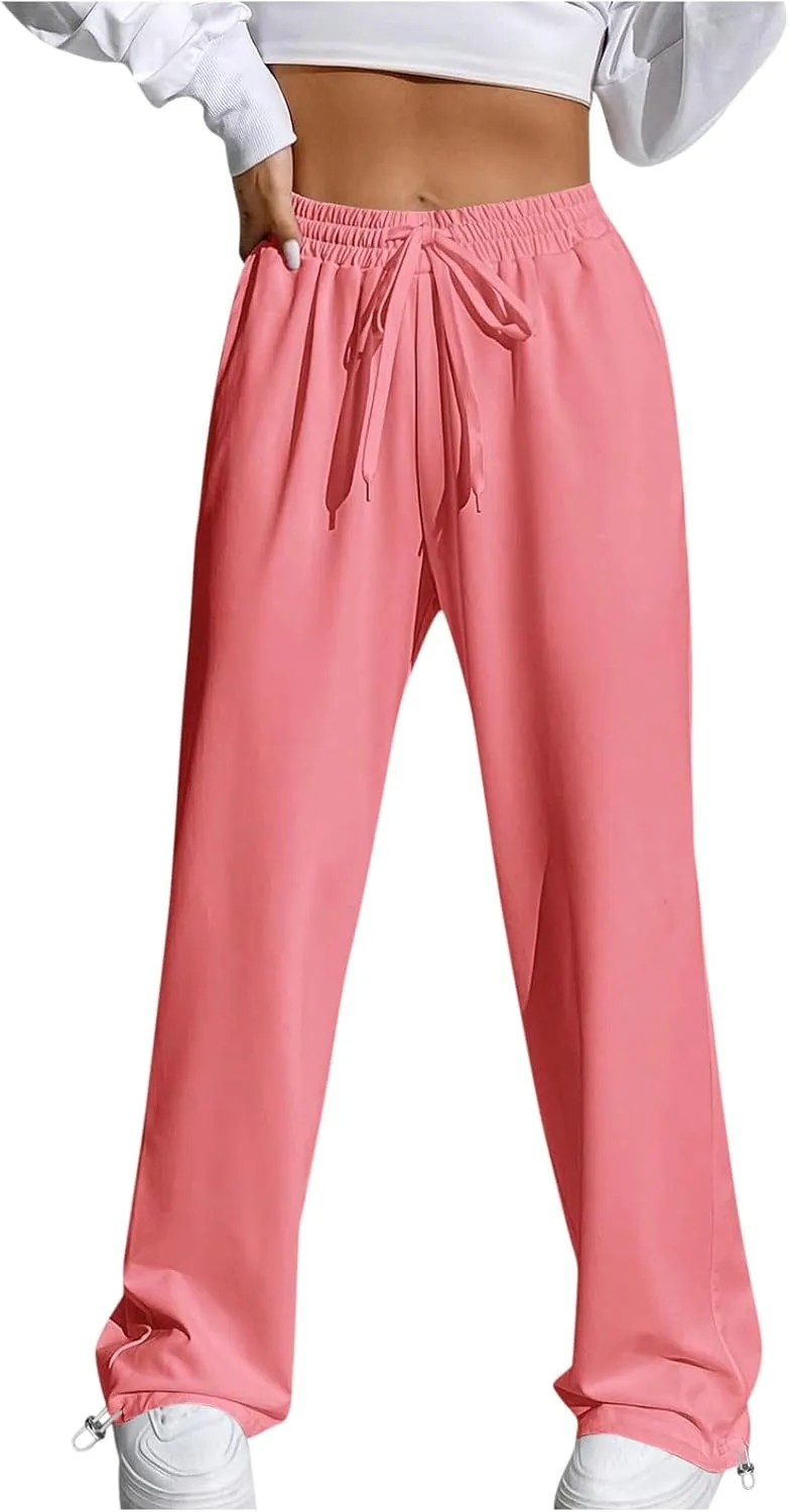 Wide Leg Jogging Pants Women High Waisted Drawstring Pants Soft Comfortable Pants Solid Color Sweatpants for Sports