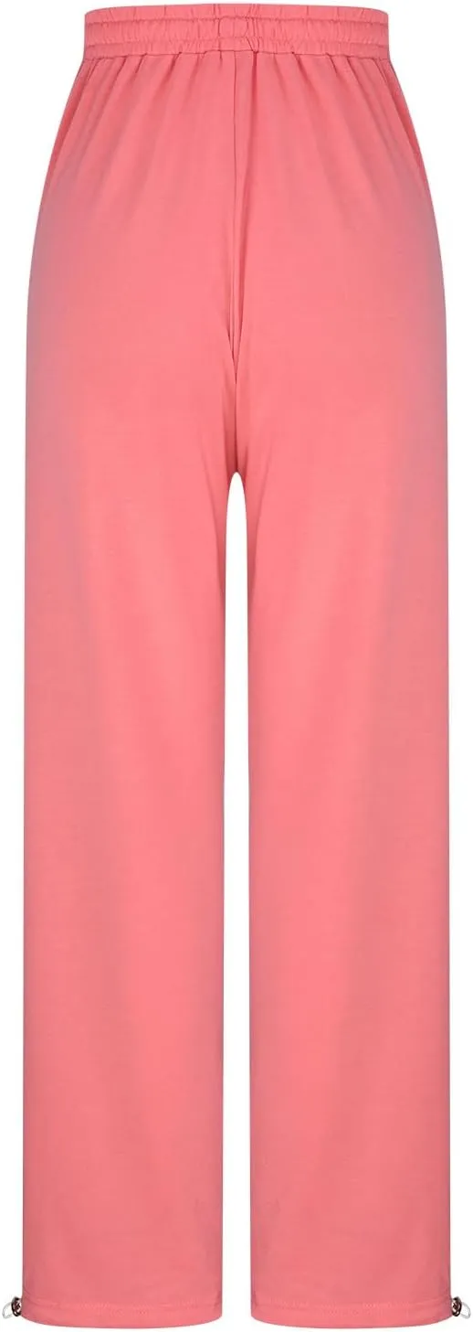 Wide Leg Jogging Pants Women High Waisted Drawstring Pants Soft Comfortable Pants Solid Color Sweatpants for Sports