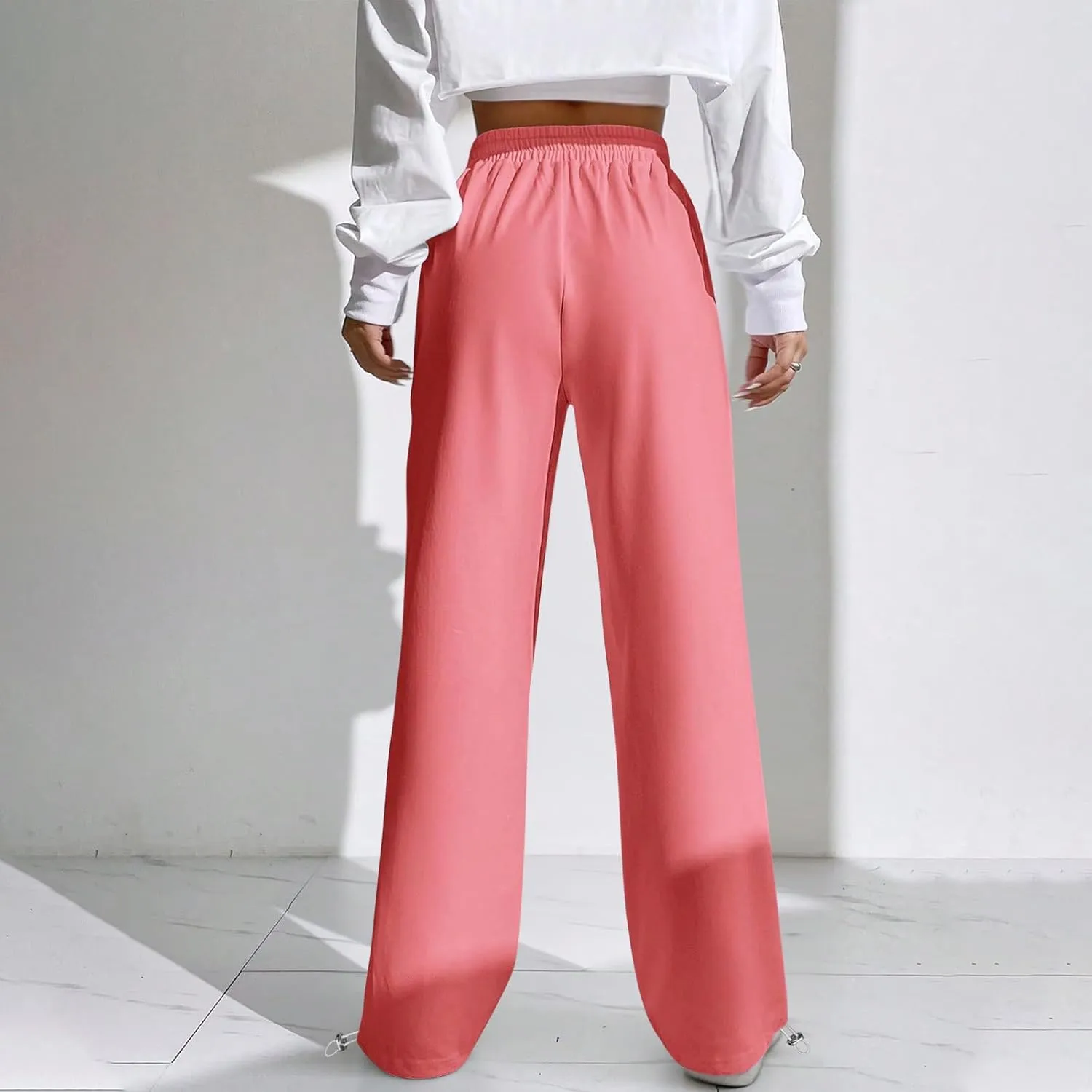 Wide Leg Jogging Pants Women High Waisted Drawstring Pants Soft Comfortable Pants Solid Color Sweatpants for Sports