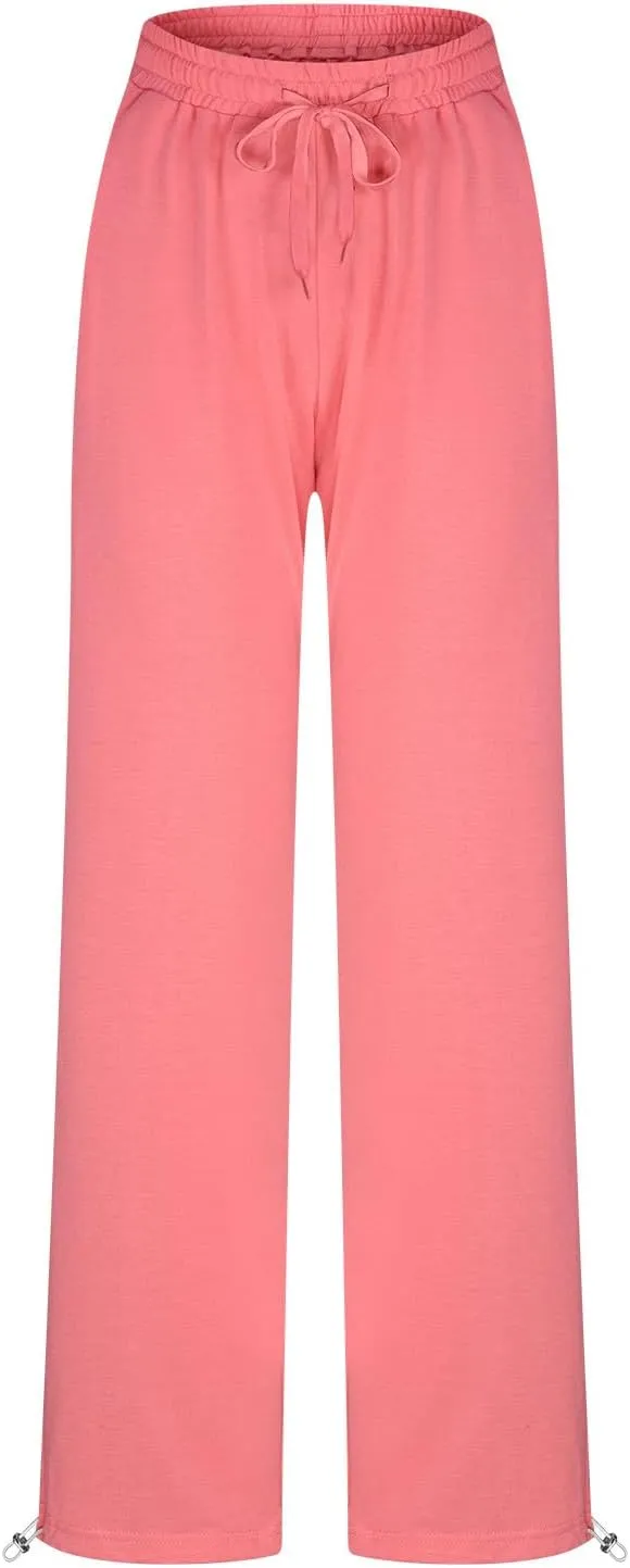 Wide Leg Jogging Pants Women High Waisted Drawstring Pants Soft Comfortable Pants Solid Color Sweatpants for Sports