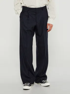 Wide Pleated Trousers in Navy Stripe
