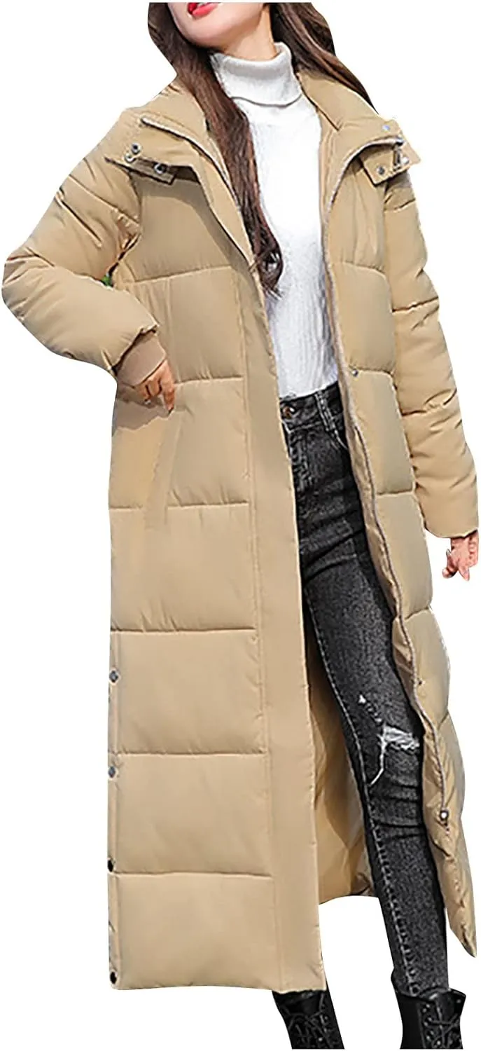 Women Down Puffer Coat Long Lightweight Jacket with Hood Bubble Coat Plus Size Quilted Parka Winter Hoodies