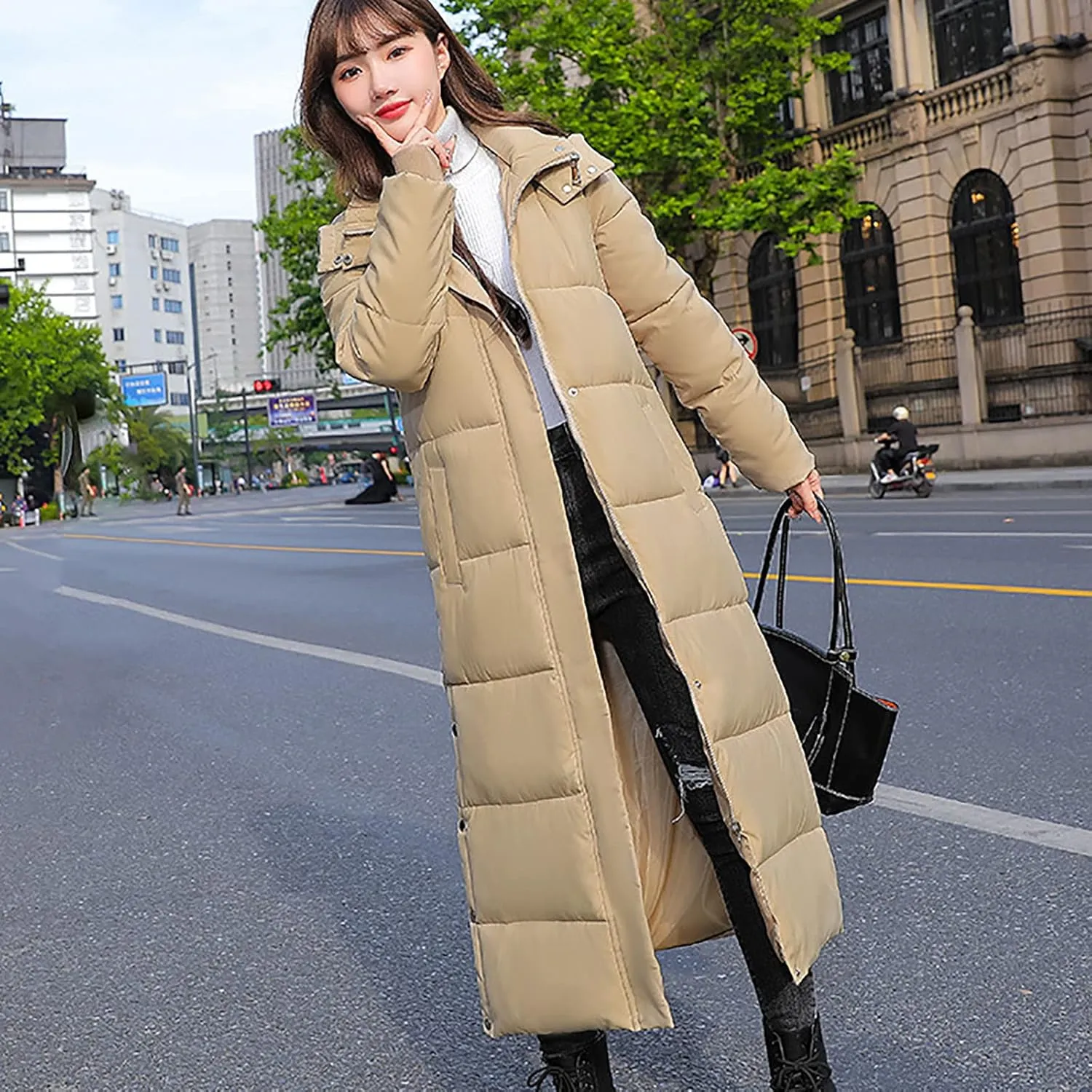 Women Down Puffer Coat Long Lightweight Jacket with Hood Bubble Coat Plus Size Quilted Parka Winter Hoodies