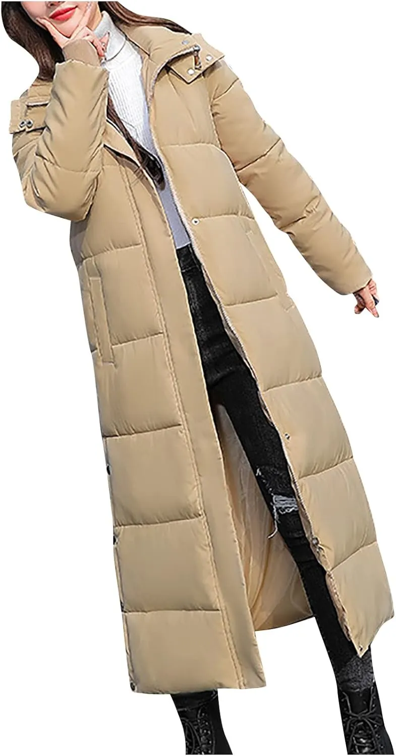 Women Down Puffer Coat Long Lightweight Jacket with Hood Bubble Coat Plus Size Quilted Parka Winter Hoodies