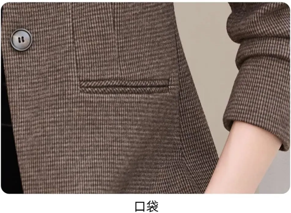 Women Elegant High End Slim Suit Overcoat V Neck Single Button Woolen Blazer Jacket