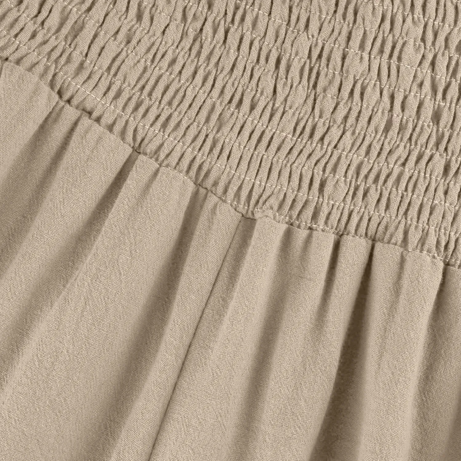 Women Oversized Elastic High Waist Linen Pants Smocked Waist Straight Leg Ruffle Hem Trousers Beach Flowy Casual Pant