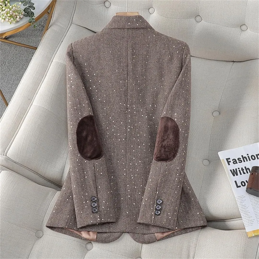 Women Spring Autumn High End Design Slim Jacket Office Work Coat Coffee Blazer
