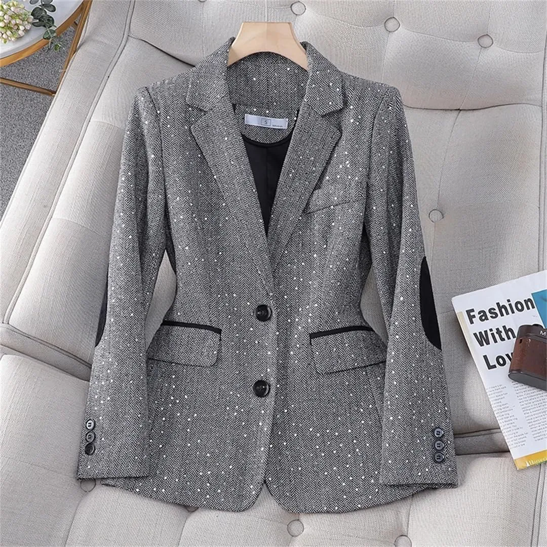 Women Spring Autumn High End Design Slim Jacket Office Work Coat Coffee Blazer