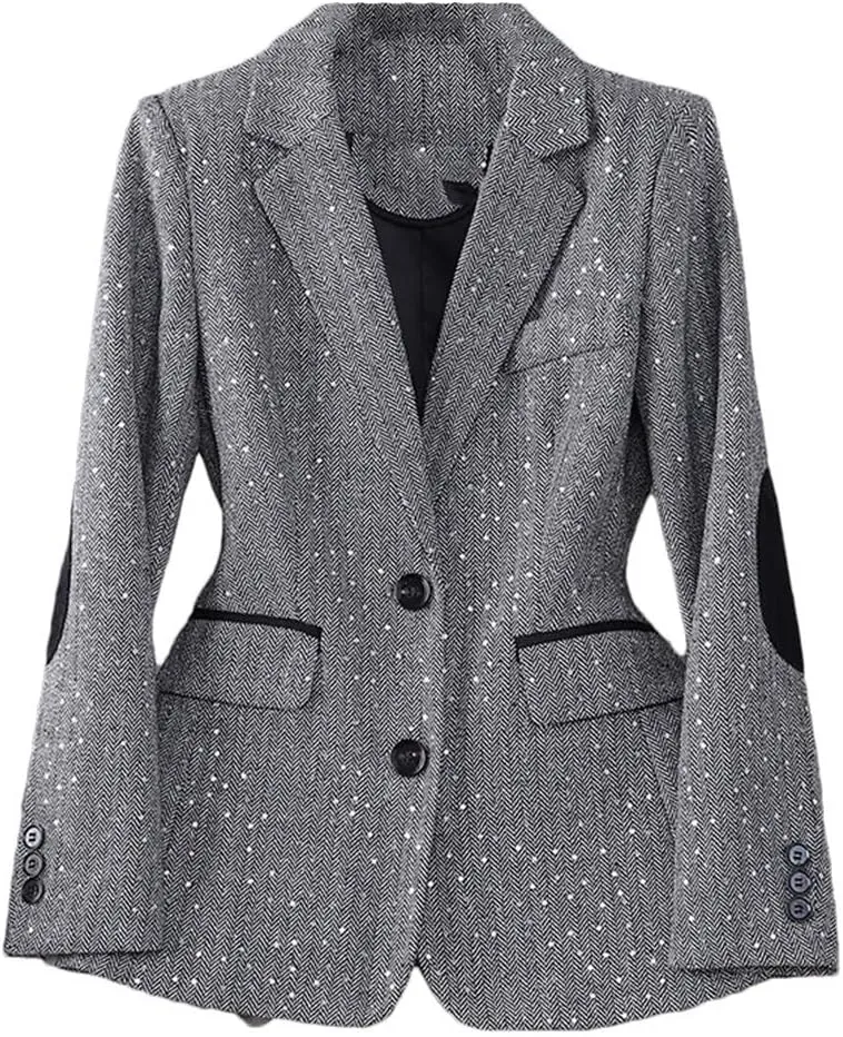 Women Spring Autumn High End Design Slim Jacket Office Work Coat Coffee Blazer