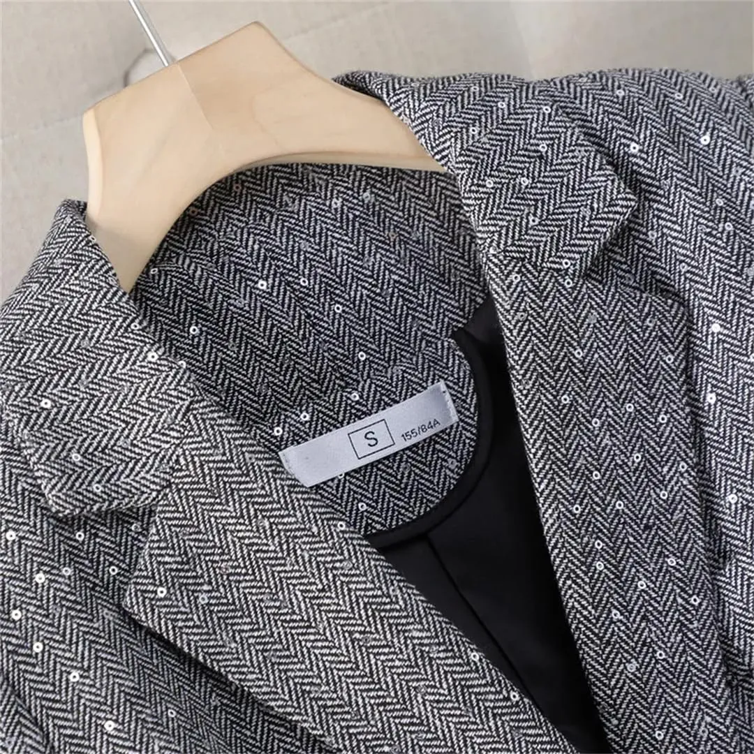 Women Spring Autumn High End Design Slim Jacket Office Work Coat Coffee Blazer