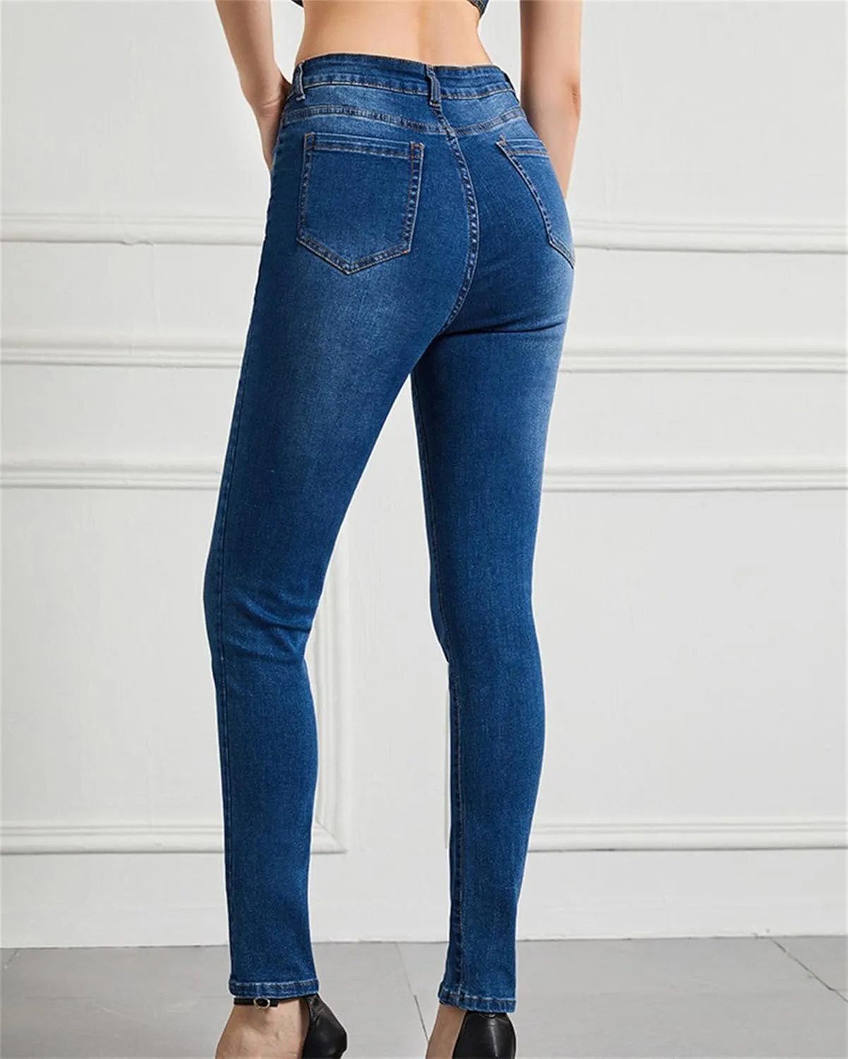Women's Jeans Stretch High Waisted Skinny Fitted Slim Sexy Butt Lift Women Denim Pants Multi Button Decoration