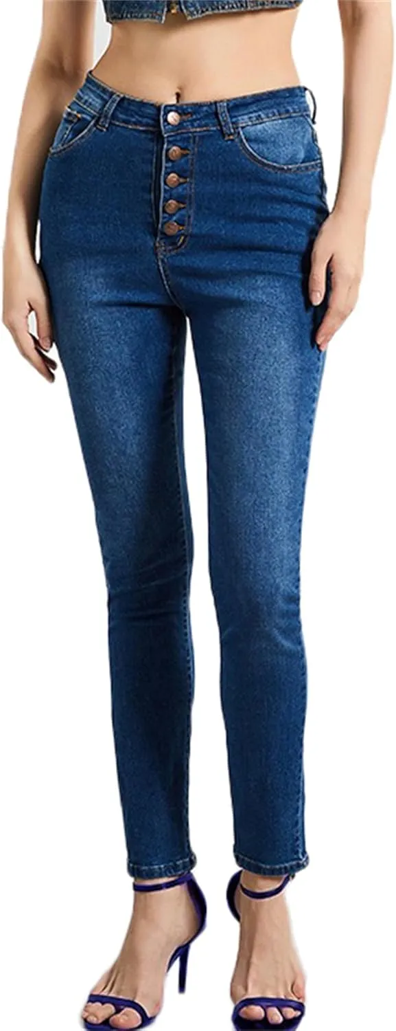 Women's Jeans Stretch High Waisted Skinny Fitted Slim Sexy Butt Lift Women Denim Pants Multi Button Decoration