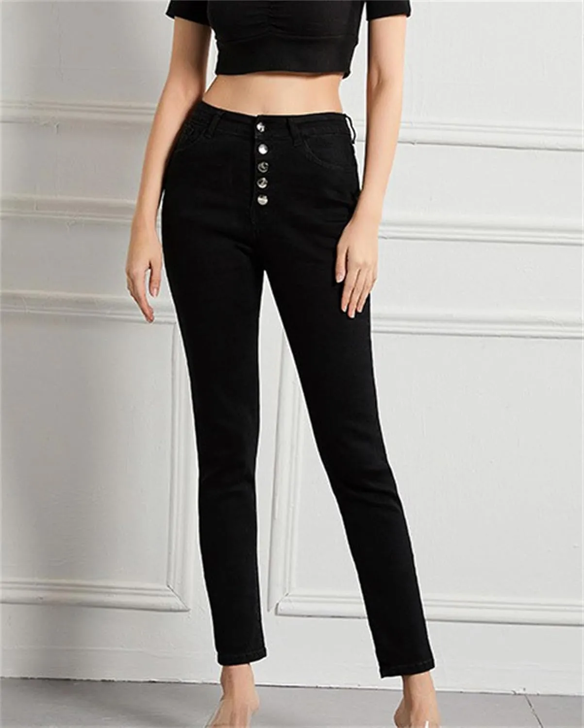 Women's Jeans Stretch High Waisted Skinny Fitted Slim Sexy Butt Lift Women Denim Pants Multi Button Decoration