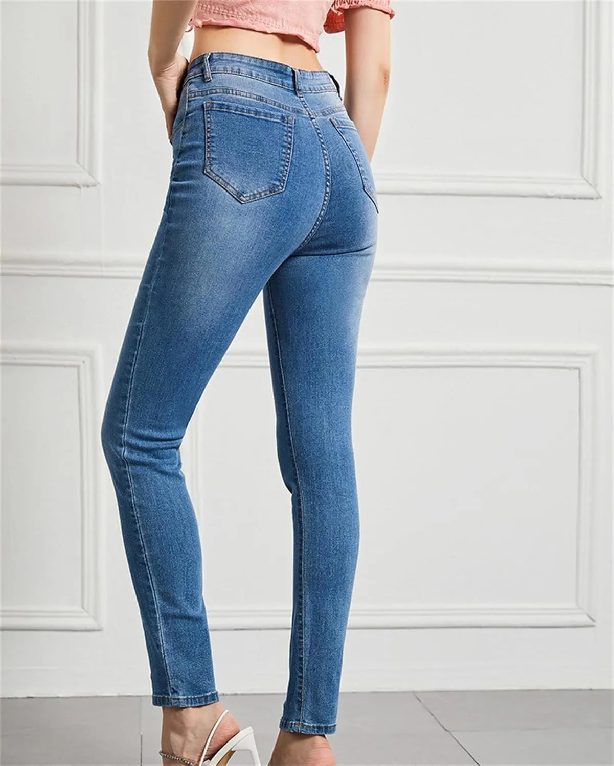 Women's Jeans Stretch High Waisted Skinny Fitted Slim Sexy Butt Lift Women Denim Pants Multi Button Decoration