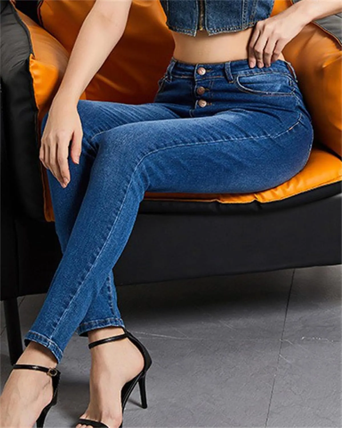 Women's Jeans Stretch High Waisted Skinny Fitted Slim Sexy Butt Lift Women Denim Pants Multi Button Decoration