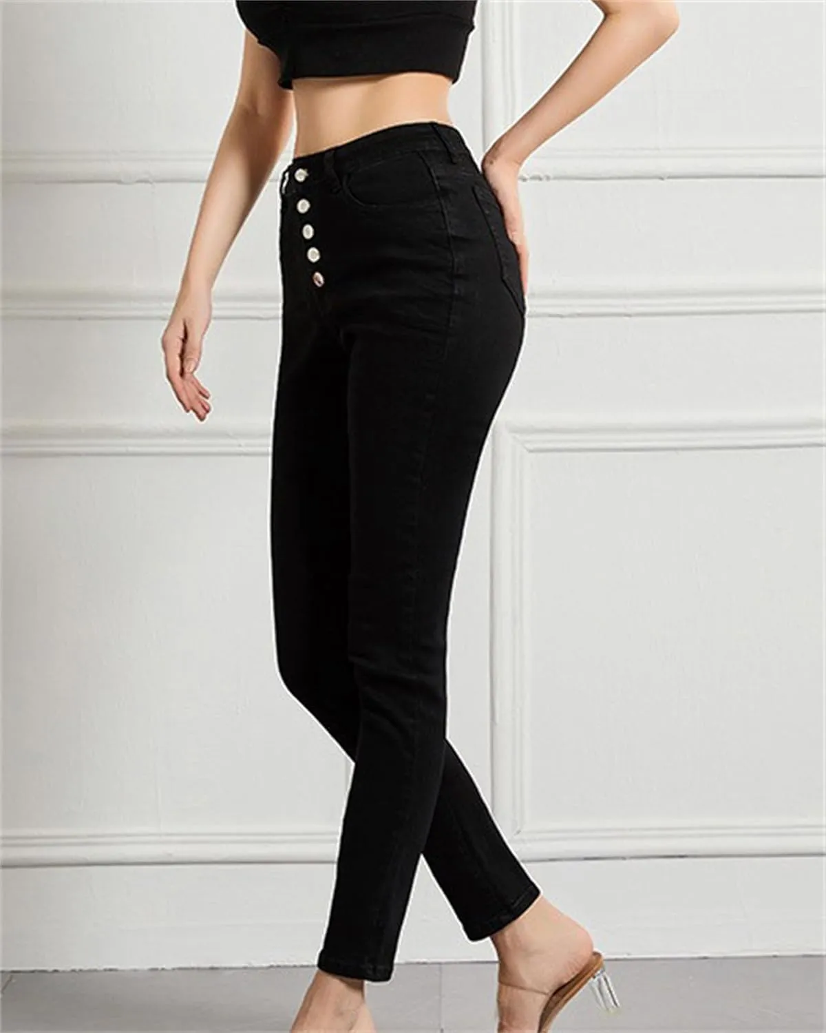 Women's Jeans Stretch High Waisted Skinny Fitted Slim Sexy Butt Lift Women Denim Pants Multi Button Decoration