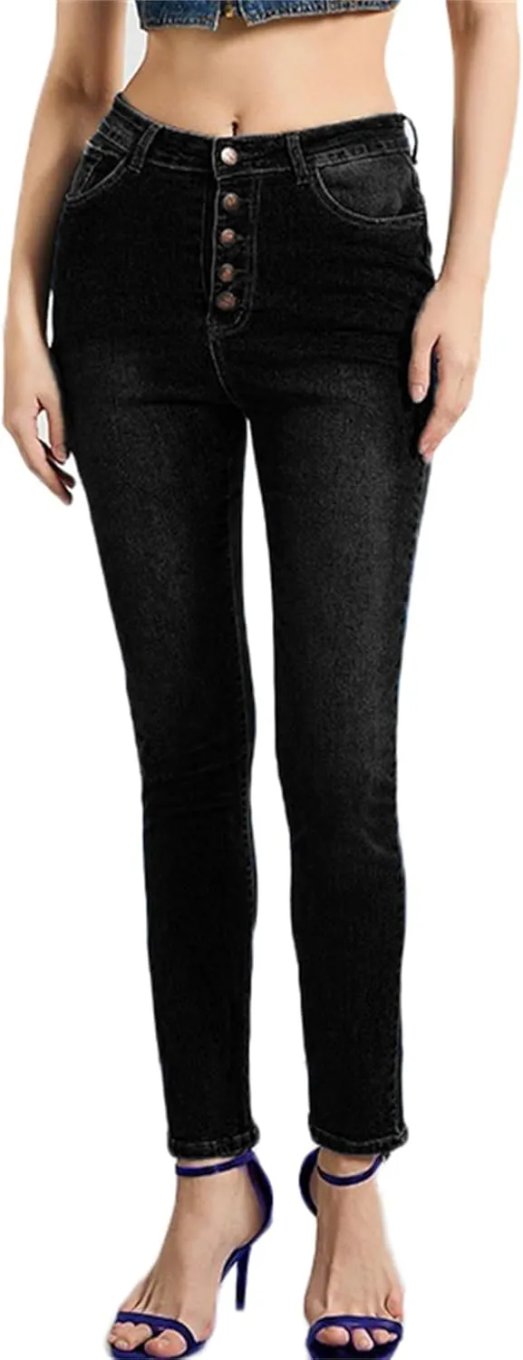 Women's Jeans Stretch High Waisted Skinny Fitted Slim Sexy Butt Lift Women Denim Pants Multi Button Decoration
