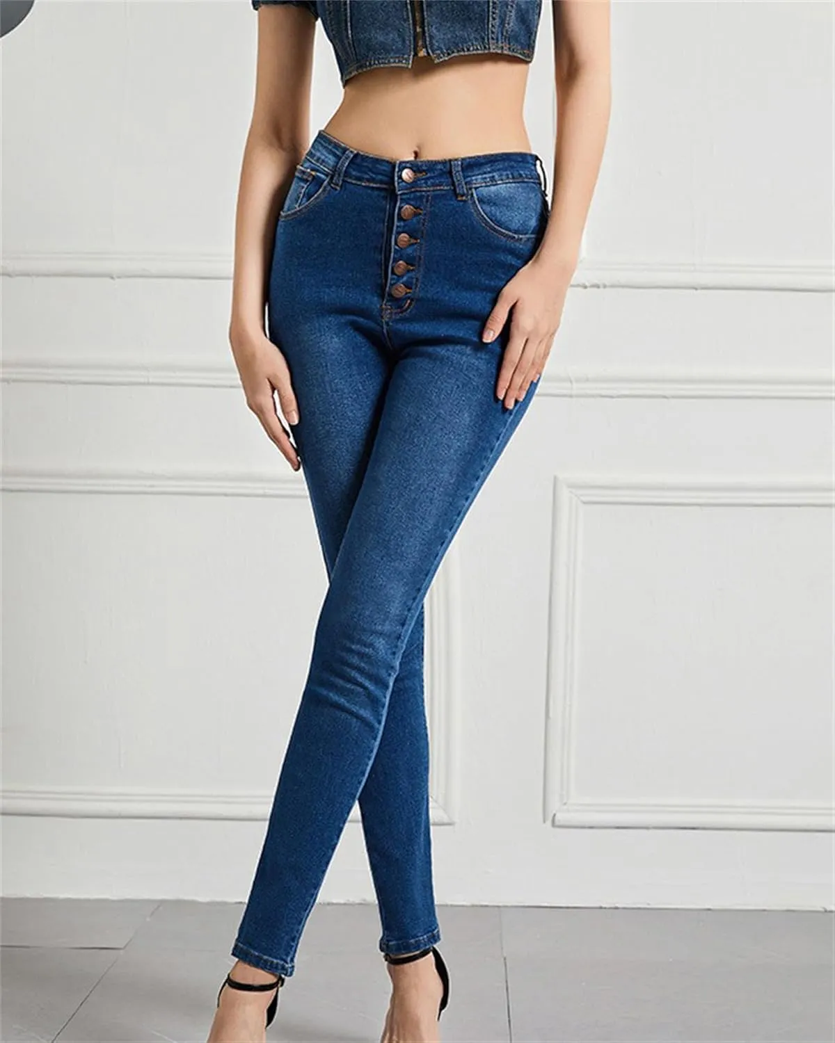 Women's Jeans Stretch High Waisted Skinny Fitted Slim Sexy Butt Lift Women Denim Pants Multi Button Decoration