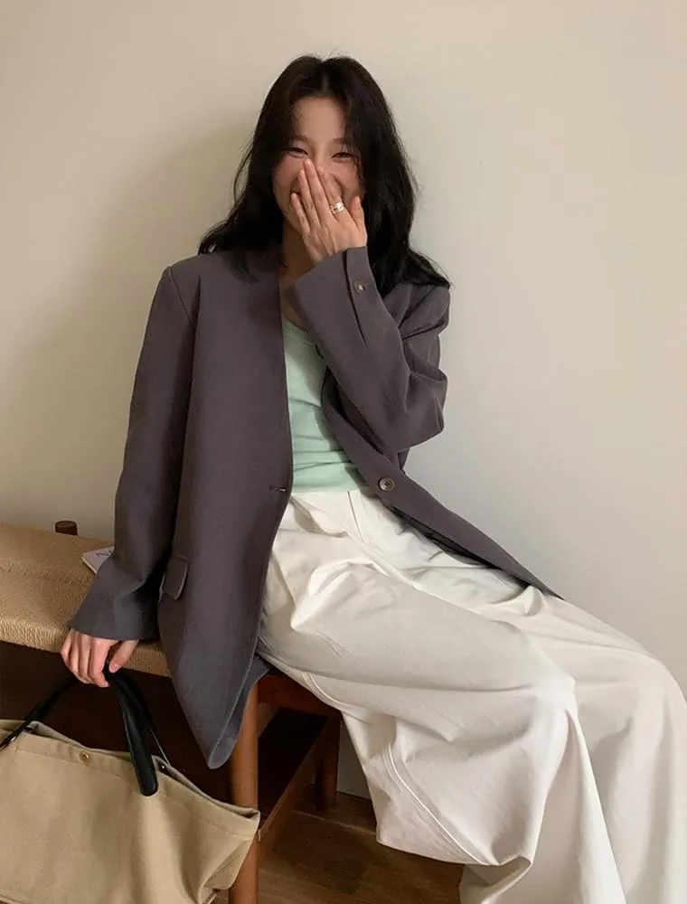Women's Linen Blazer Single Breasted Button Suit Coat for Daily Leisure