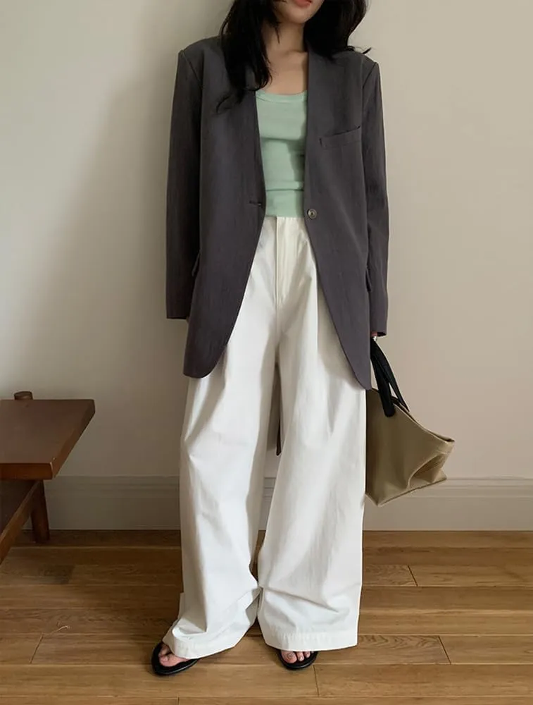 Women's Linen Blazer Single Breasted Button Suit Coat for Daily Leisure