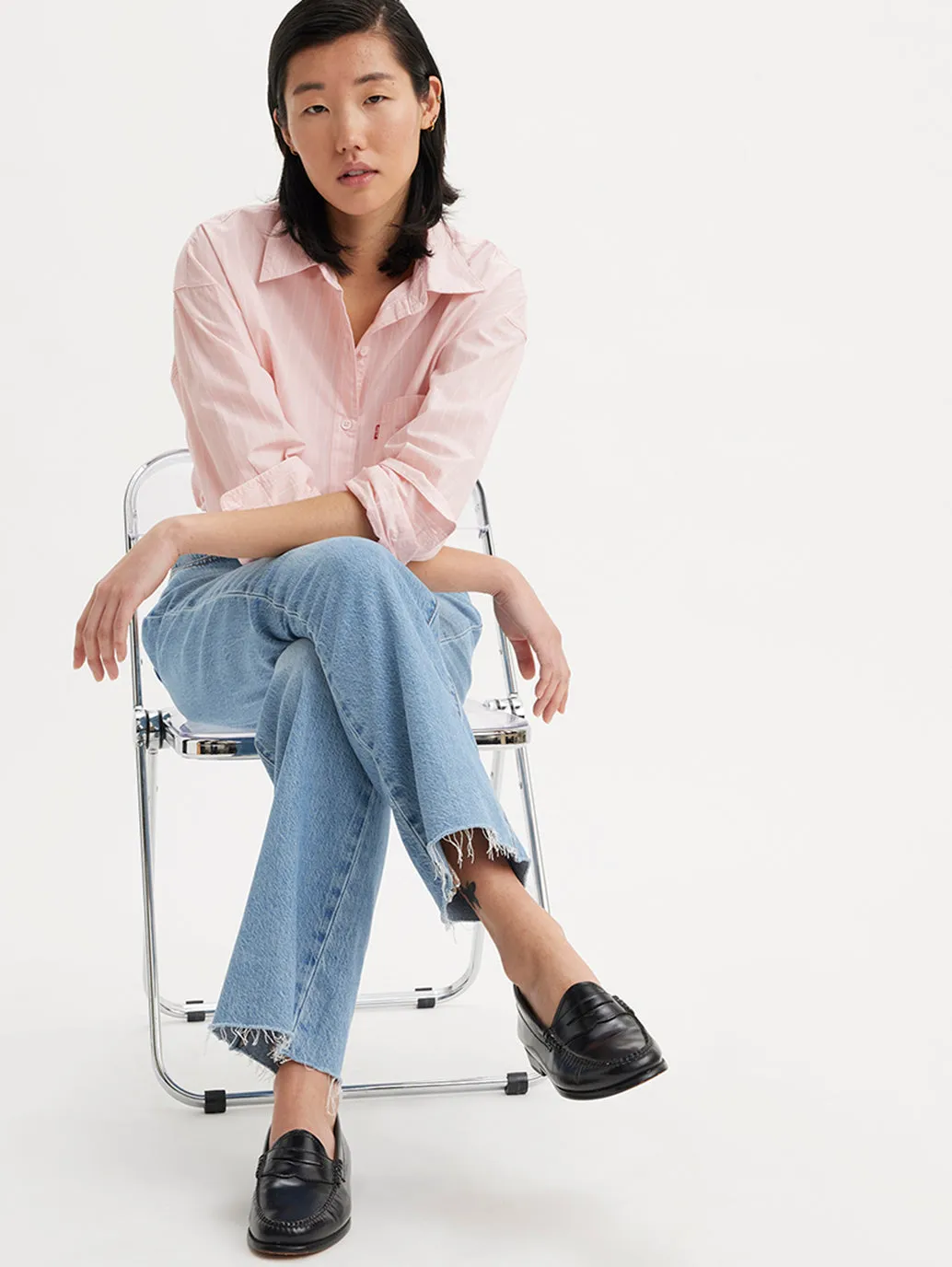 Women's Mid Rise 501 Straight Fit Light Blue Button Fly Jeans