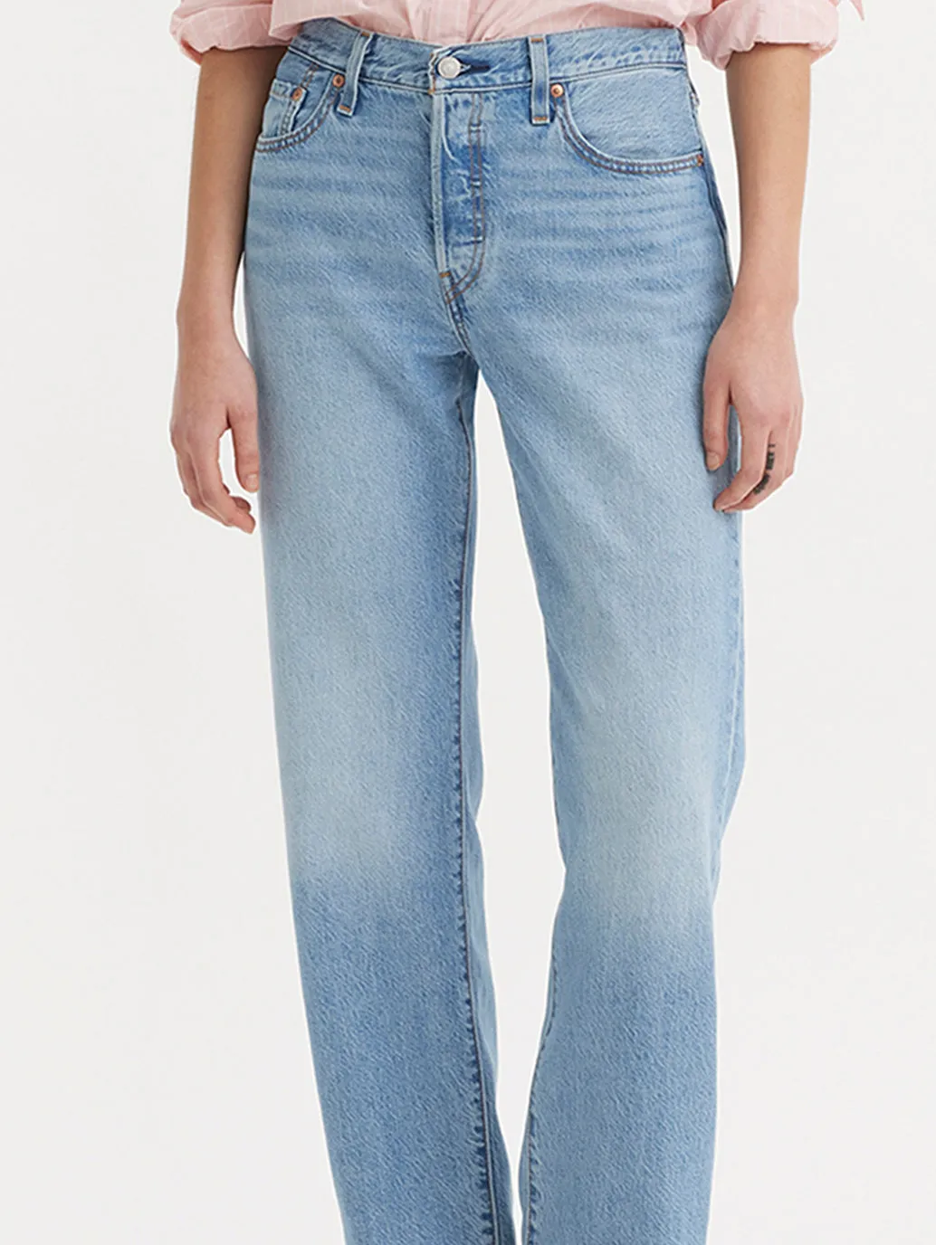 Women's Mid Rise 501 Straight Fit Light Blue Button Fly Jeans