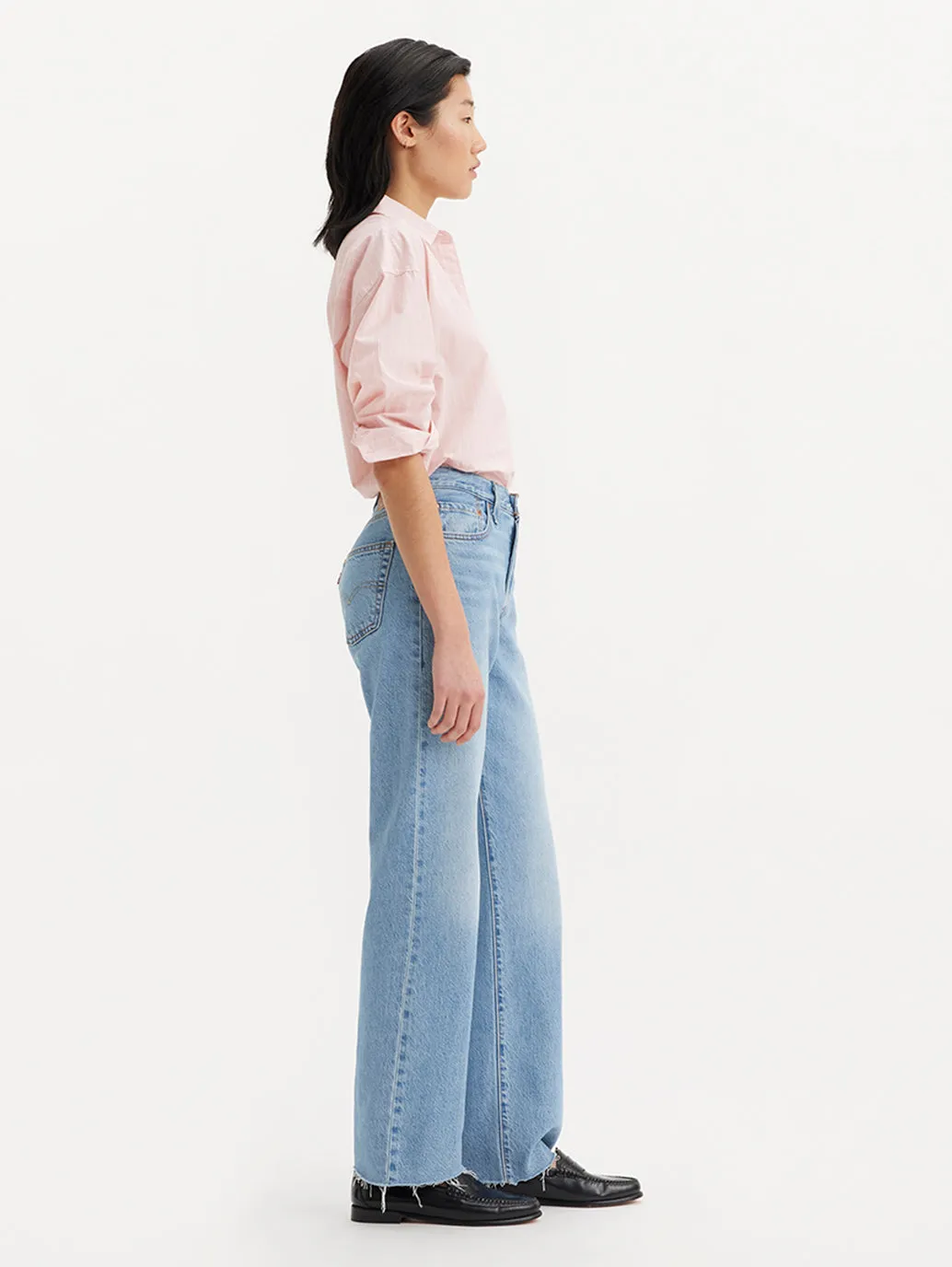 Women's Mid Rise 501 Straight Fit Light Blue Button Fly Jeans
