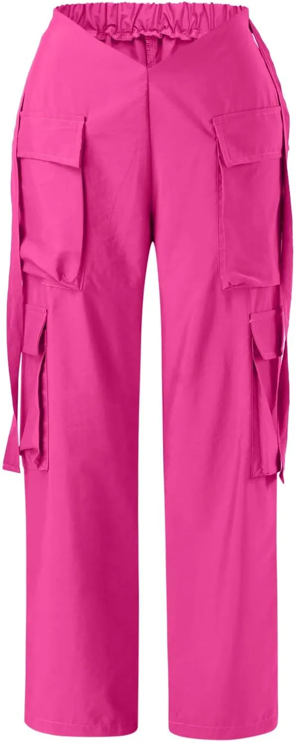YOLAI V-Shaped Crossed Cargo Pant Mid Waist Baggy Wide Leg Trousers Streetwear Hip Hop Joggers Pants with Pockets