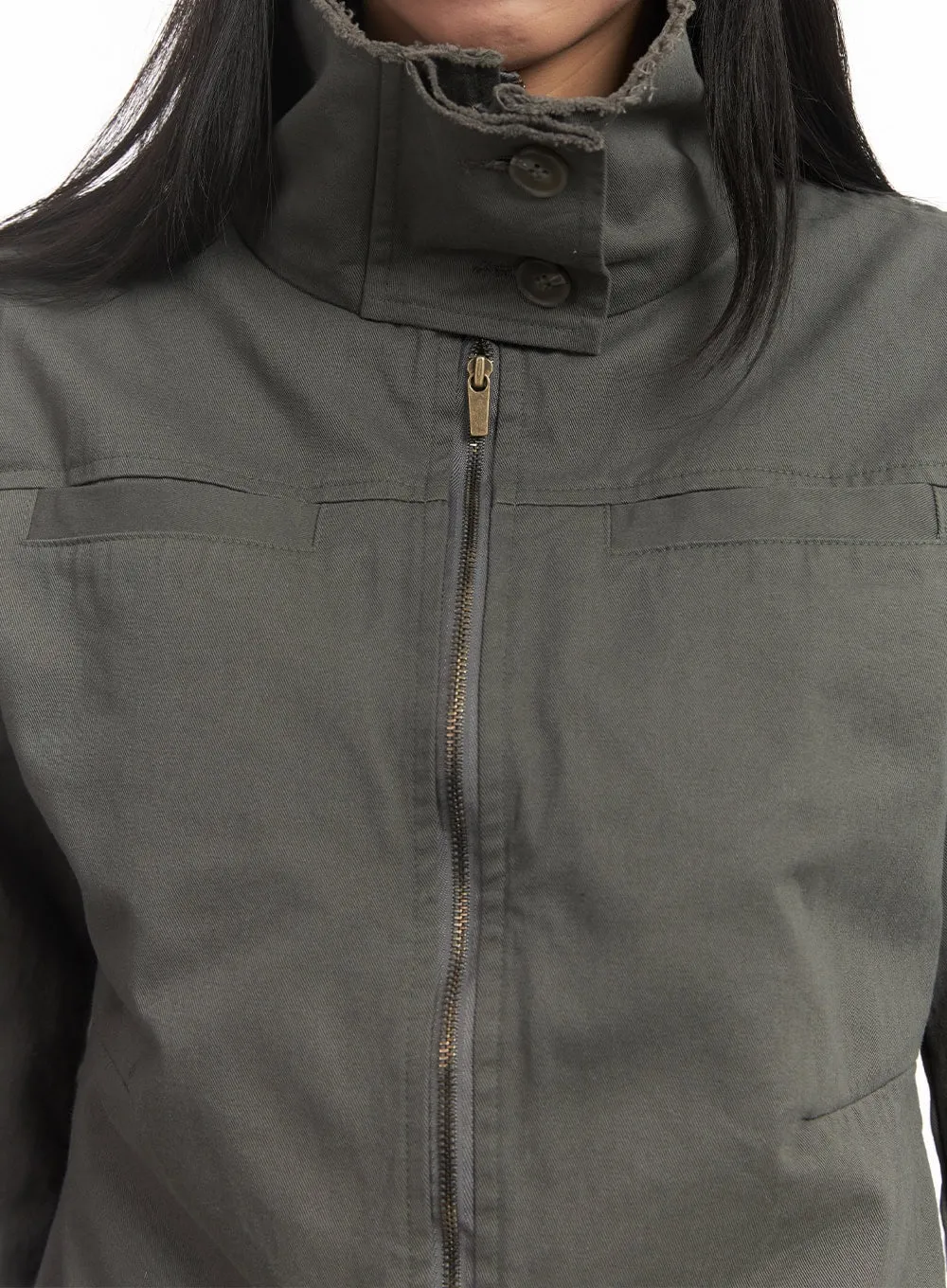 Zip-Up Distressed Hem Jacket CM504
