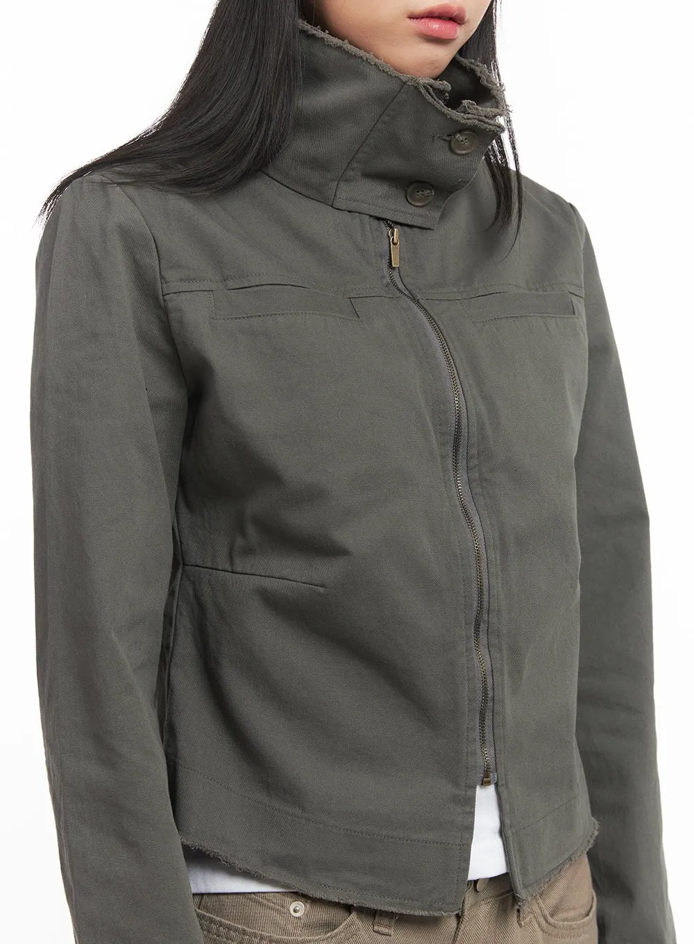 Zip-Up Distressed Hem Jacket CM504
