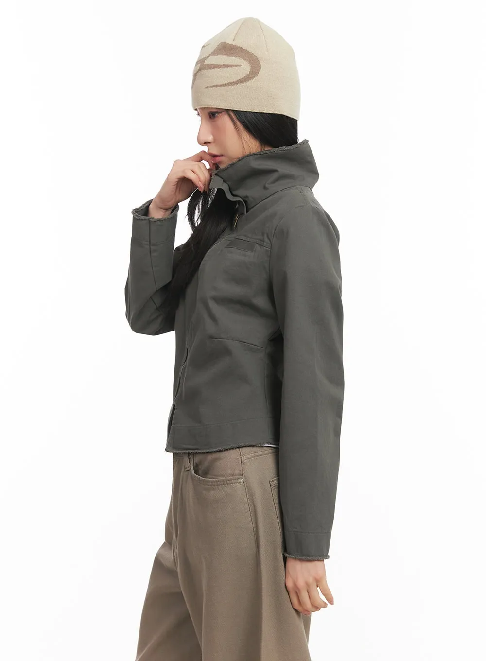 Zip-Up Distressed Hem Jacket CM504