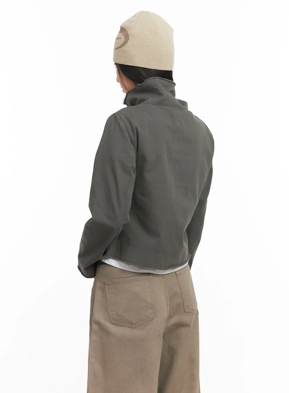 Zip-Up Distressed Hem Jacket CM504